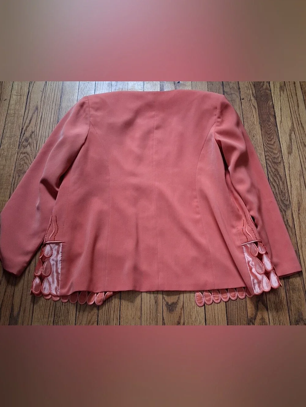 Elsa Loraine - Women's Vintage Coral/Peach Open Front Blazer Jacket. Size 18